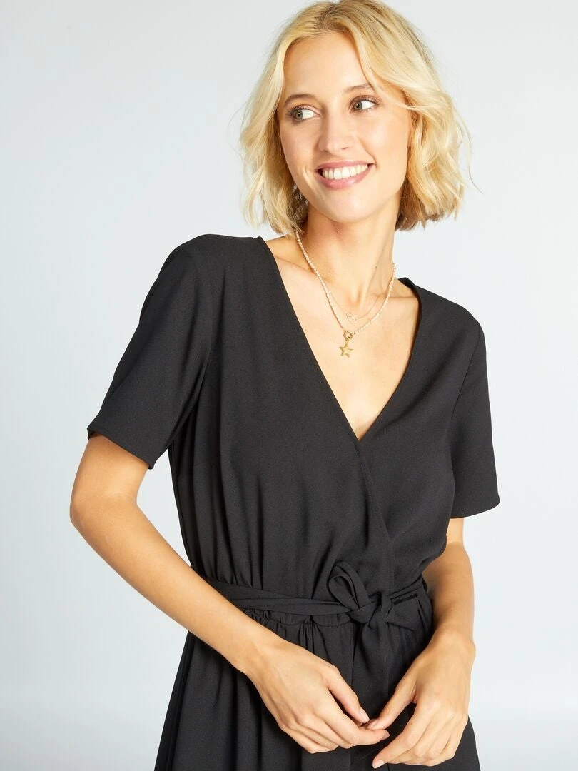 Vestido Largo Con Abertura Cruzada - Negro 4 Vestido Largo Con Abertura Cruzada - Negro - Imagen 2