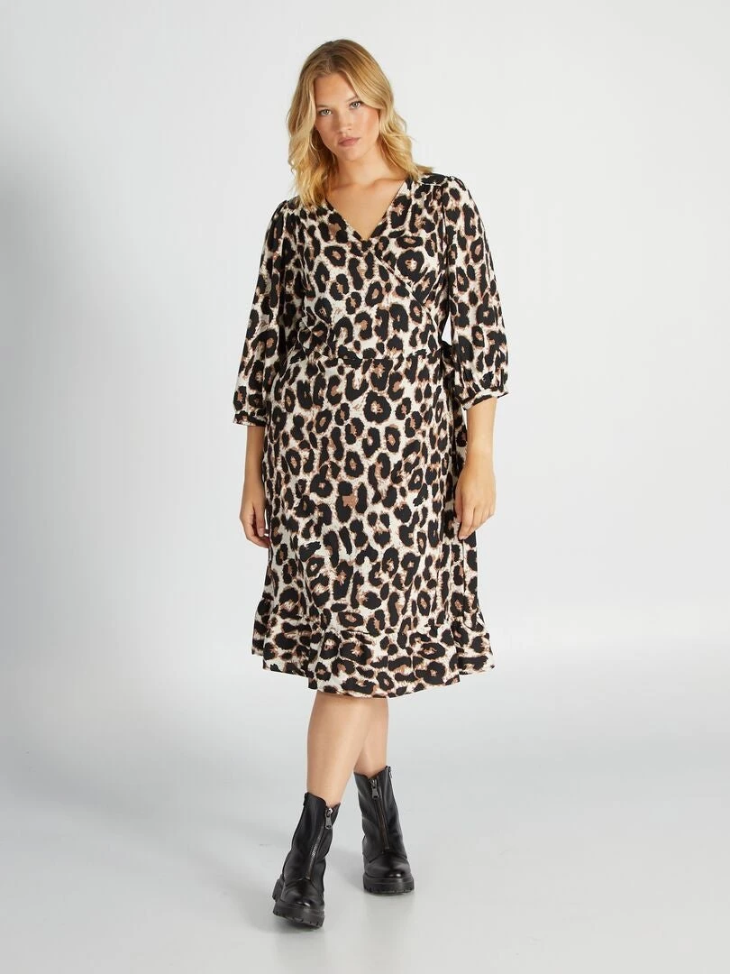 Vestido Largo Con Abertura Cruzada 'Only Carmakoma' - Leopardo