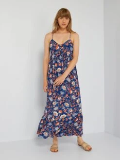 Vestido Largo Con Acabado A Capas - AZUL -TrendyModa Ventas vestido largo con acabado a capas azul aeb65 6 frb2