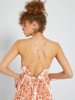 Vestido Largo Con Acabado A Capas - Estampado Castaño -TrendyModa Ventas vestido largo con acabado a capas estampado castano aeb65 2 frb4