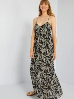 Vestido Largo Con Acabado A Capas - NEGRO -TrendyModa Ventas vestido largo con acabado a capas negro aeb65 5 frb2