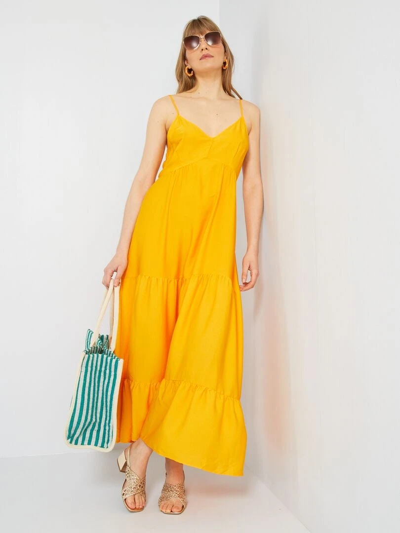 Vestido Largo Con Capas - AMARILLO 4 Vestido Largo Con Capas - AMARILLO - Imagen 2