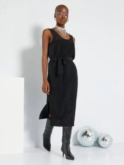 Vestido Largo Con Cinturón - Negro