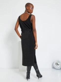 Vestido Largo Con Cinturón - Negro -TrendyModa Ventas vestido largo con cinturon negro zg183 1 frb4