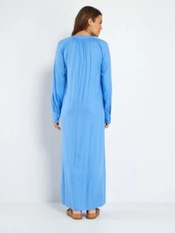 Vestido Largo Con Cuello Panadero - AZUL 9 Vestido Largo Con Cuello Panadero - AZUL -TrendyModa Ventas vestido largo con cuello panadero azul aea11 1 frb4