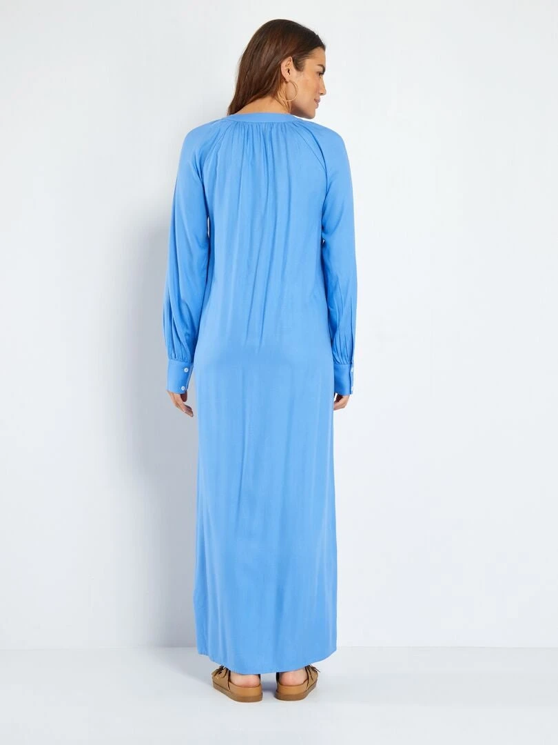 Vestido Largo Con Cuello Panadero - AZUL 6 Vestido Largo Con Cuello Panadero - AZUL - Imagen 4