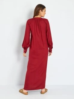 Vestido Largo Con Cuello Panadero - ROJO -TrendyModa Ventas vestido largo con cuello panadero rojo aea11 2 frb4