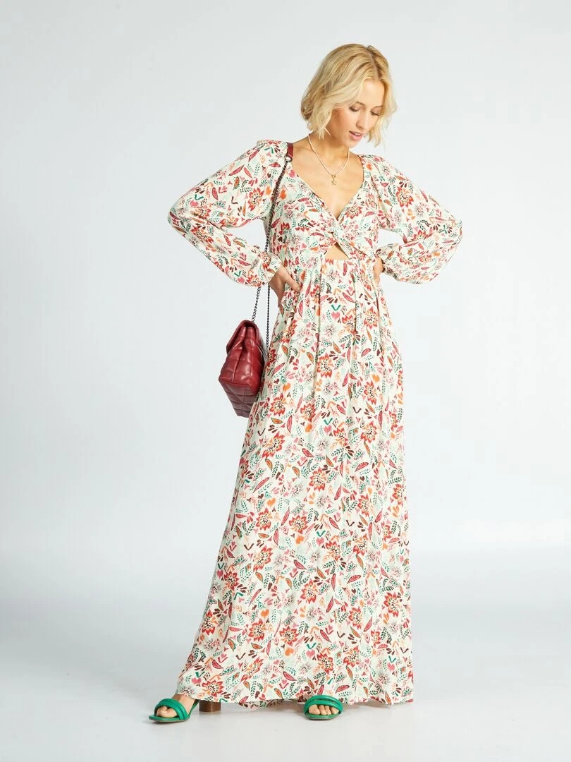 Vestido Largo Con Estampado Y Detalle En El Pecho - BEIGE 3 Vestido Largo Con Estampado Y Detalle En El Pecho - BEIGE