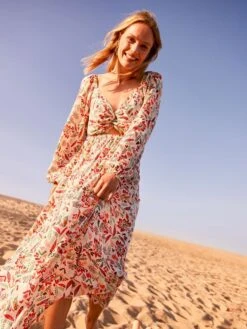 Vestido Largo Con Estampado Y Detalle En El Pecho - BEIGE 10 Vestido Largo Con Estampado Y Detalle En El Pecho - BEIGE -TrendyModa Ventas vestido largo con estampado y detalle en el pecho beige alz19 1 frb2