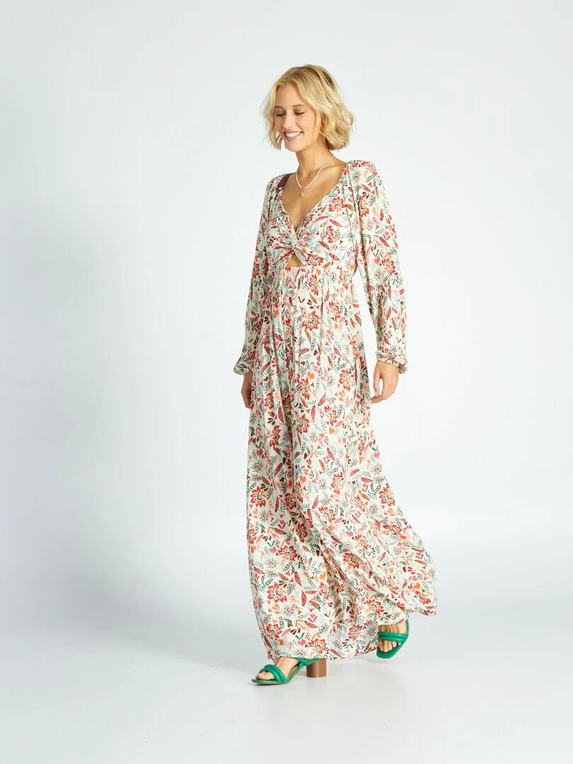 Vestido Largo Con Estampado Y Detalle En El Pecho - BEIGE 5 Vestido Largo Con Estampado Y Detalle En El Pecho - BEIGE - Imagen 3