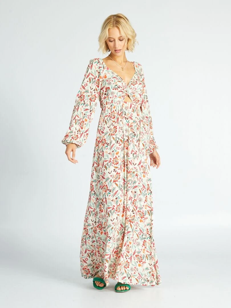 Vestido Largo Con Estampado Y Detalle En El Pecho - BEIGE 8 Vestido Largo Con Estampado Y Detalle En El Pecho - BEIGE - Imagen 6