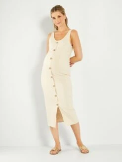 Vestido Largo De Canalé Premamá - BEIGE -TrendyModa Ventas vestido largo de canale premama beige ael66 1 frb4