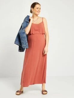 Vestido Largo De Lactancia Con Tirantes Finos - MARCHA ROJA