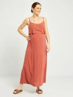 Vestido Largo De Lactancia Con Tirantes Finos - MARCHA ROJA -TrendyModa Ventas vestido largo de lactancia con tirantes finos marcha roja ael82 2 frb3