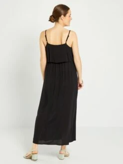 Vestido Largo De Lactancia Con Tirantes Finos - Negro -TrendyModa Ventas vestido largo de lactancia con tirantes finos negro ael82 1 frb3