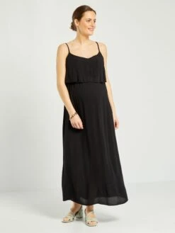 Vestido Largo De Lactancia Con Tirantes Finos - Negro -TrendyModa Ventas vestido largo de lactancia con tirantes finos negro ael82 1 frb4