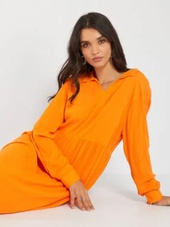 Vestido Largo De Manga Larga - Naranja -TrendyModa Ventas vestido largo de manga larga naranja ajo63 1 frb2
