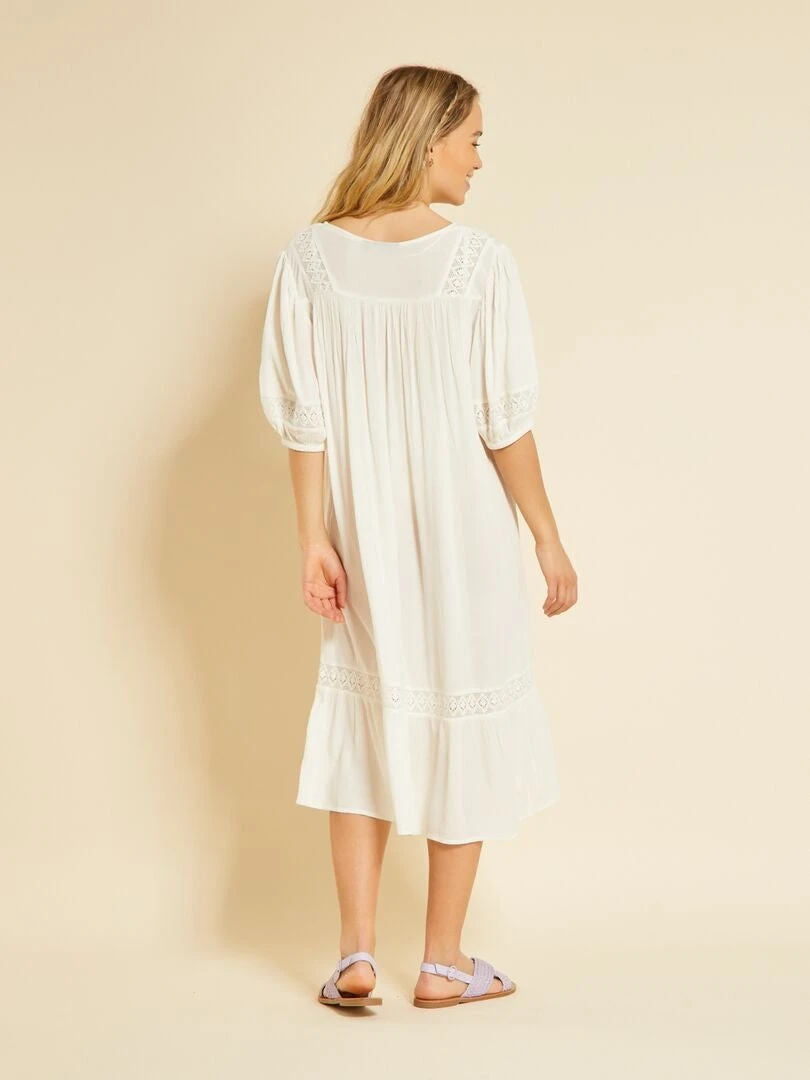 Vestido Largo De Playa De Punto De Crepé Y Bordado - Blanco 4 Vestido Largo De Playa De Punto De Crepé Y Bordado - Blanco - Imagen 3