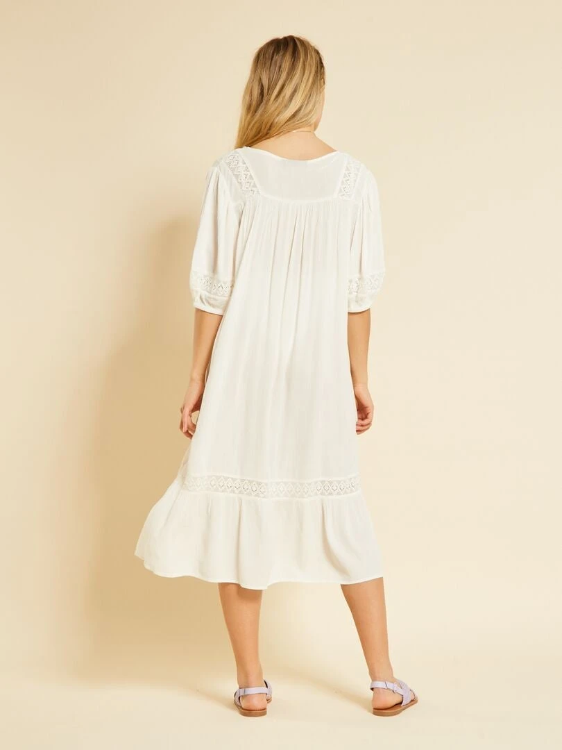 Vestido Largo De Playa De Punto De Crepé Y Bordado - Blanco 7 Vestido Largo De Playa De Punto De Crepé Y Bordado - Blanco - Imagen 6