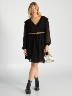 Vestido Largo De Plumeti - Negro