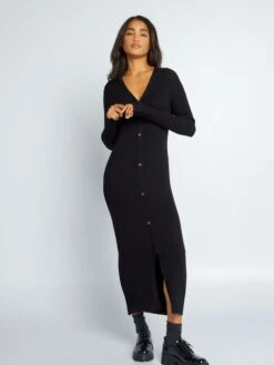 Vestido Largo De Punto De Canalé - Negro -TrendyModa Ventas vestido largo de punto de canale negro aji86 1 frb3
