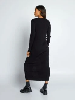 Vestido Largo De Punto De Canalé - Negro -TrendyModa Ventas vestido largo de punto de canale negro aji86 1 frb4