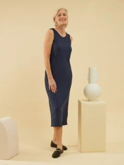 Vestido Largo De Punto De Canalé - Negro Iris -TrendyModa Ventas vestido largo de punto de canale negro iris zq448 1 frb3