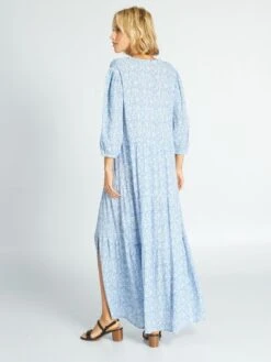 Vestido Largo De Punto De Crepé - AZUL -TrendyModa Ventas vestido largo de punto de crepe azul adz73 2 frb2