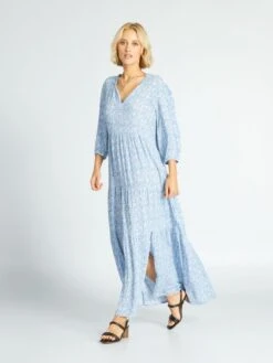 Vestido Largo De Punto De Crepé - AZUL -TrendyModa Ventas vestido largo de punto de crepe azul adz73 2 frb3