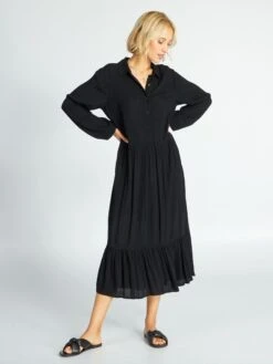 Vestido Largo De Punto De Crepé - Negro