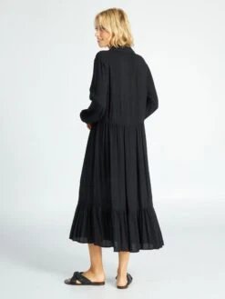 Vestido Largo De Punto De Crepé - Negro -TrendyModa Ventas vestido largo de punto de crepe negro zk384 1 frb3