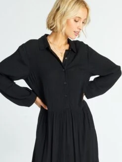 Vestido Largo De Punto De Crepé - Negro -TrendyModa Ventas vestido largo de punto de crepe negro zk384 1 frb5