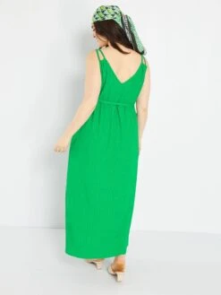 Vestido Largo De Punto De Crepé - Verde Flúor -TrendyModa Ventas vestido largo de punto de crepe verde fluor zs967 3 frb2