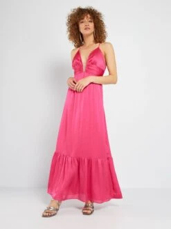 Vestido Largo De Tirantes Finos - Rosa -TrendyModa Ventas vestido largo de tirantes finos rosa ato04 2 frb3