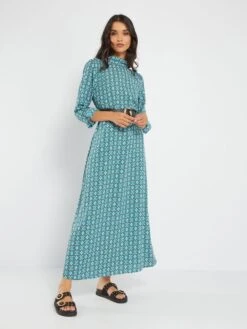 Vestido Largo Estampado - AZUL