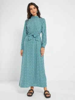 Vestido Largo Estampado - AZUL -TrendyModa Ventas vestido largo estampado azul ajo62 1 frb4