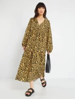 Vestido Largo Estampado - BEIGE