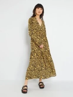 Vestido Largo Estampado - BEIGE -TrendyModa Ventas vestido largo estampado beige ame02 5 frb3