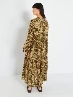 Vestido Largo Estampado - BEIGE -TrendyModa Ventas vestido largo estampado beige ame02 5 frb4