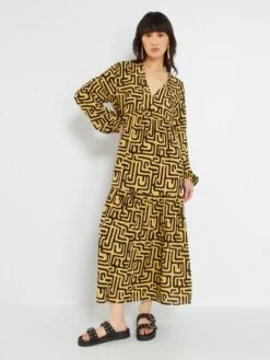 Vestido Largo Estampado - BEIGE -TrendyModa Ventas vestido largo estampado beige ame02 5 frb5