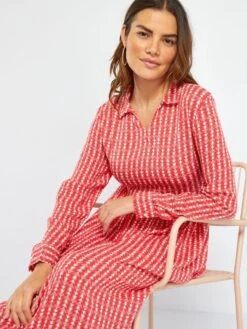 Vestido Largo Estampado De Manga Larga - ROJO -TrendyModa Ventas vestido largo estampado de manga larga rojo ajo63 2 frb3