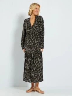 Vestido Largo Estampado - NEGRO