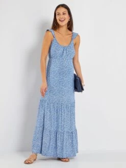 Vestido Largo Estampado Premamá - AZUL