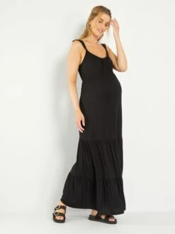 Vestido Largo Estampado Premamá - Negro