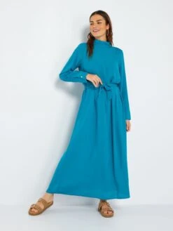 Vestido Largo Liso - AZUL