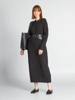 Vestido Largo Oversize De Canalé - NEGRO