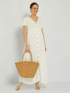 Vestido Largo Premamá - Blanco -TrendyModa Ventas vestido largo premama blanco aal08 1 frb2