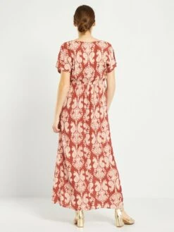 Vestido Largo Premamá Con Cuello De Pico - MARRON -TrendyModa Ventas vestido largo premama con cuello de pico marron amy69 1 frb3