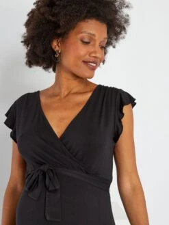 Vestido Largo Premamá Cuello Cruzado - Negro -TrendyModa Ventas vestido largo premama cuello cruzado negro zn923 4 frb2