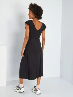 Vestido Largo Premamá Cuello Cruzado - Negro -TrendyModa Ventas vestido largo premama cuello cruzado negro zn923 4 frb3